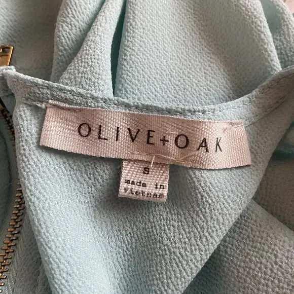 Olive & Oak Green/Blue Cap Sleeve Gold Back Zipper High Low top S - Picture 3 of 6